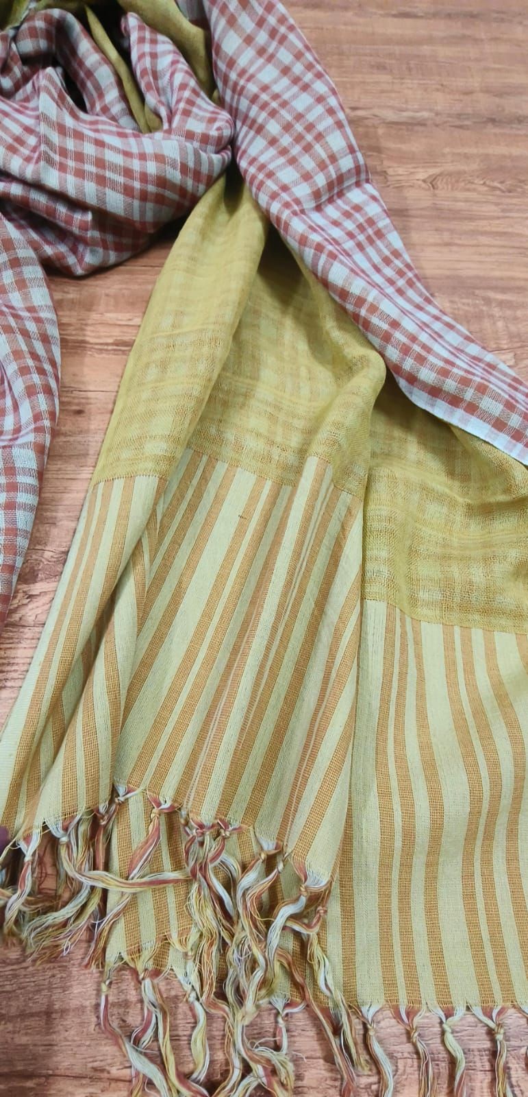 Cotton check double cloth scarf